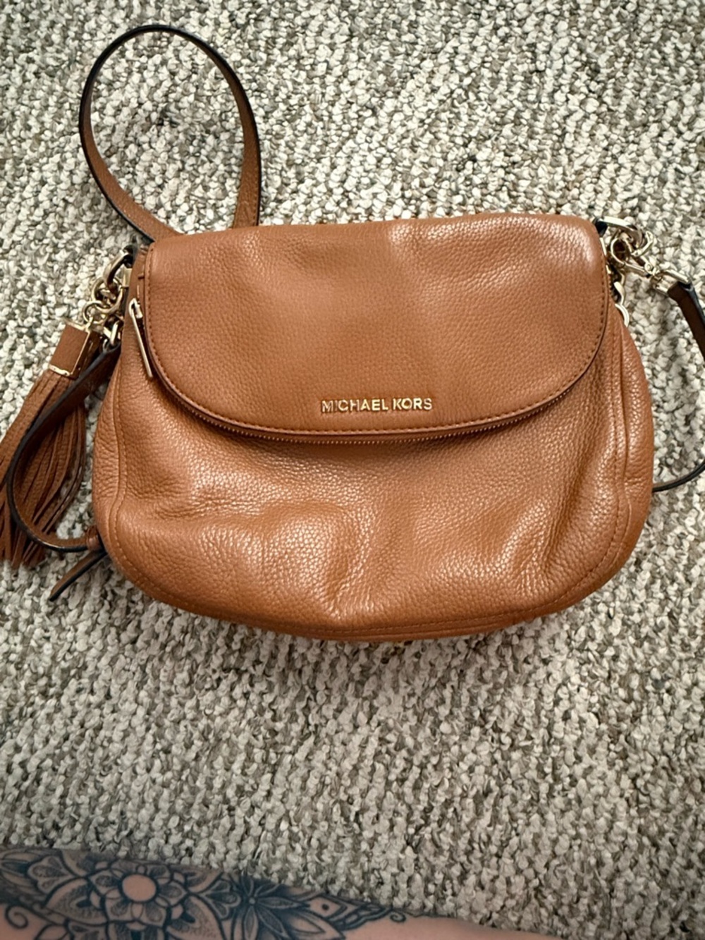 Michael Kors Tan Pebbled Leather Crossbody with Tassel
